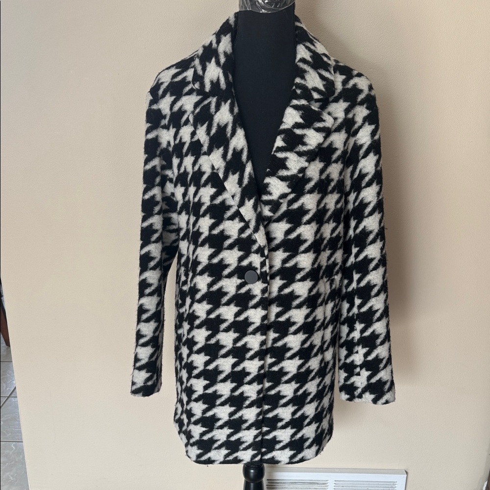 Nine West Black & White Large-Scale Houndstooth Car Coat - Size XS
